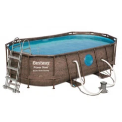 Piscine Tubulaire Ovale Bestway Power Steel Vista Series 4,27x 2,50x ↕1,00m Aspect Rotin Marron