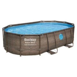Piscine Tubulaire Ovale Bestway Power Steel Vista Series 4,88x 3,05x ↕1,07m Aspect Rotin Marron