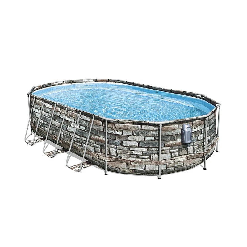 Piscine Tubulaire Ovale Bestway Power Steel Avec Borne De Massage 6,10 X 3,66 X 1,22m Aspect Pierres – Image 3