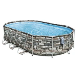 Piscine Tubulaire Ovale Bestway Power Steel Avec Borne De Massage 6,10 X 3,66 X 1,22m Aspect Pierres
