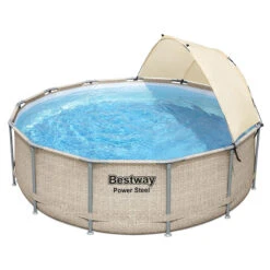 Piscine Tubulaire Ronde Bestway Power Steel 3,96 X 1,07m Aspect Rotin Beige Avec Canopy