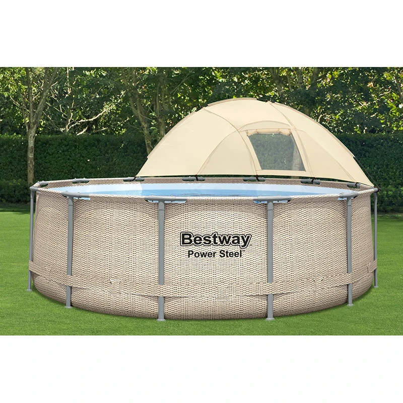 Piscine Tubulaire Ronde Bestway Power Steel 3,96 X 1,07m Aspect Rotin Beige Avec Canopy – Image 4